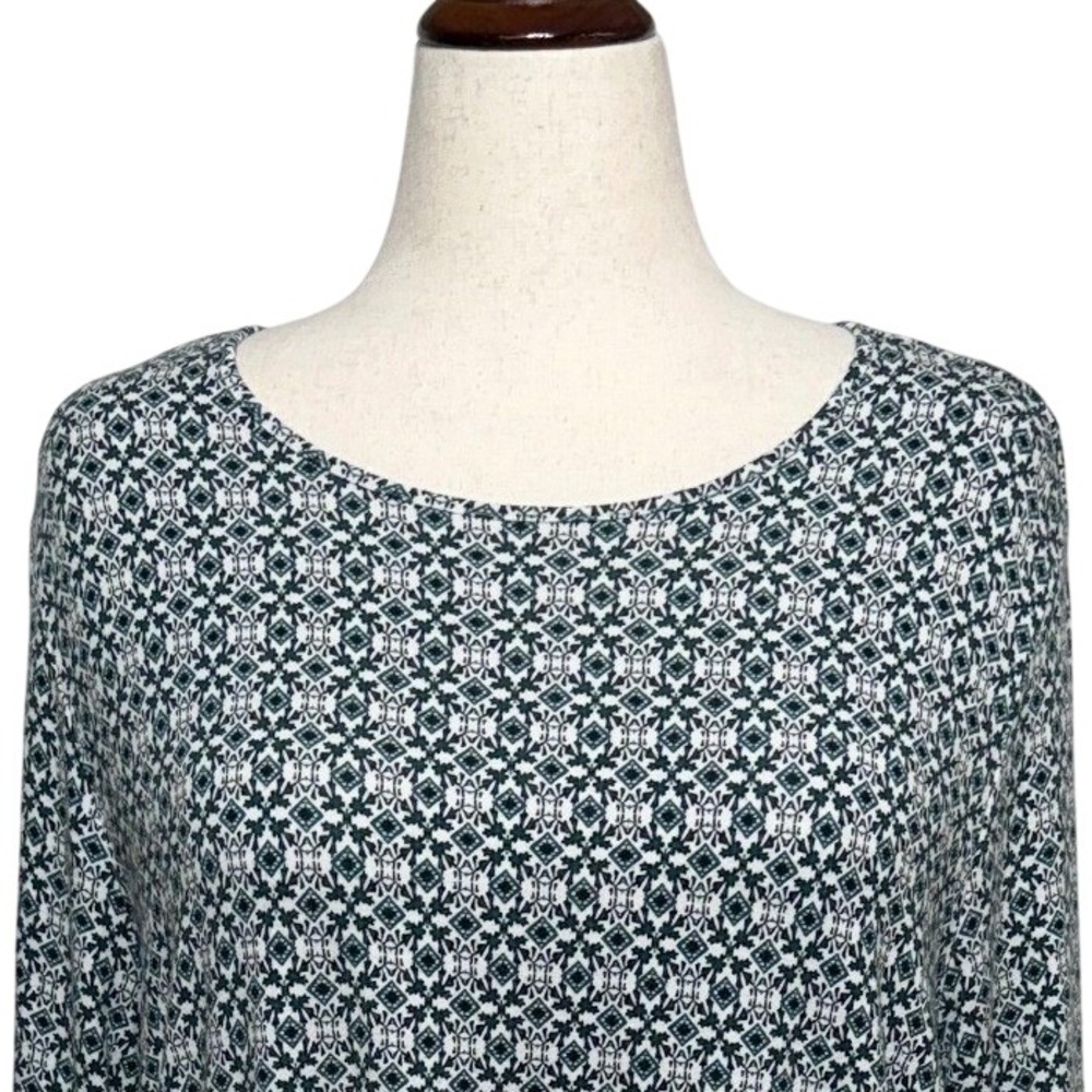 J. Jill Top Women 3X Green Geometric Wearever 3/4 Sleeve Pullover Stretch Office